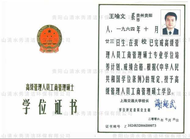 王喻文碩士學位證書